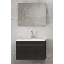 Alfa Banyo Viola3 Siyah 80 cm Mdf-Ayna Dolaplı Seramik Lavabolu Banyo Dolabı**demonte Değil**