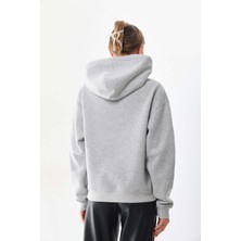 Kallima Kar Tanesi Baskılı Cepli Kapüşonlu Kışlık Kalın Sweatshirt Oversize/geniş Kesim