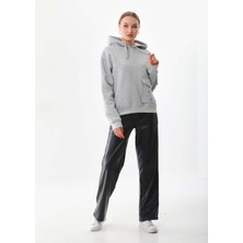 Kallima Kar Tanesi Baskılı Cepli Kapüşonlu Kışlık Kalın Sweatshirt Oversize/geniş Kesim