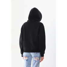 Kallima Kar Tanesi Baskılı Cepli Kapüşonlu Kışlık Kalın Sweatshirt Oversize/geniş Kesim