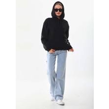 Kallima Kar Tanesi Baskılı Cepli Kapüşonlu Kışlık Kalın Sweatshirt Oversize/geniş Kesim