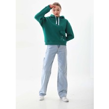 Kallima Kar Tanesi Baskılı Cepli Kapüşonlu Kışlık Kalın Sweatshirt Oversize/geniş Kesim