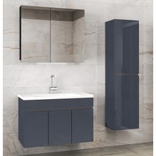 Alfa Banyo Viola3-Antrasit (80+35) 115 cm Mdf-Ayna Dolaplı, Seramik Lavabolu Banyo Dolabı Takımı**demonte Değil**