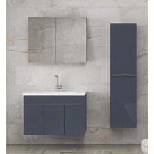 Alfa Banyo Viola3-Antrasit (80+35) 115 cm Mdf-Ayna Dolaplı, Seramik Lavabolu Banyo Dolabı Takımı**demonte Değil**