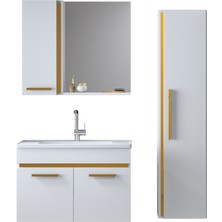 Alfa Banyo Yeni Gold Beyaz (65+35) 100 cm Boy Dolaplı Seramik Lavabolu Banyo Dolabı Takımı**demonte Değil