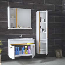 Alfa Banyo Yeni Gold Beyaz (65+35) 100 cm Boy Dolaplı Seramik Lavabolu Banyo Dolabı Takımı**demonte Değil