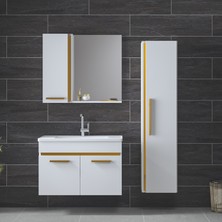 Alfa Banyo Yeni Gold Beyaz (65+35) 100 cm Boy Dolaplı Seramik Lavabolu Banyo Dolabı Takımı**demonte Değil