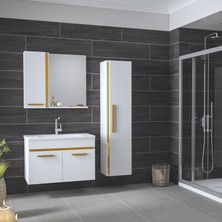 Alfa Banyo Yeni Gold Beyaz (65+35) 100 cm Boy Dolaplı Seramik Lavabolu Banyo Dolabı Takımı**demonte Değil