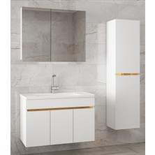 Alfa Banyo Viola3-S Beyaz (80+35) 115 cm Mdf-Seramik Lavabolu Banyo Dolabı Takımı**demonte Değil**