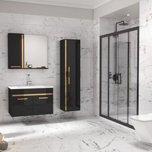 Alfa Banyo Yeni Gold Siyah (65+35) 100 cm Mdf-Boy Dolaplı Lavabolu Banyo Dolabı Takımı**demonte Değil**