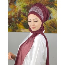 Butik Ambar Kristal Taç Model Taşlı Abiye Atkılı Bone Şal