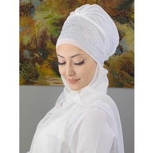 Butik Ambar Vintage Model Taşlı Abiye Atkılı Bone Şal