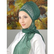 Butik Ambar Vintage Model Taşlı Abiye Atkılı Bone Şal