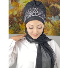 Butik Ambar Vintage Model Taşlı Abiye Atkılı Bone Şal