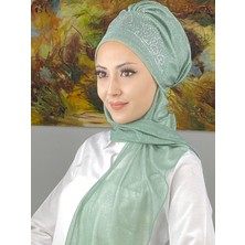 Butik Ambar Vintage Model Taşlı Abiye Atkılı Bone Şal