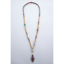 Lila Rosa Doğal Taşlı Otantik Uzun Kolye