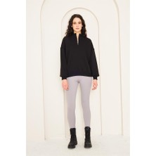 Camenta Siyah Dik Yaka 3 Iplik Şardonlu Fermuarlı Kadın Sweatshirt