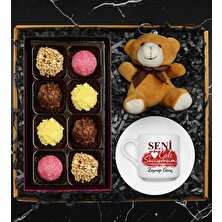 Apollon Gift Sevgililere Özel Tasarım Kişiye Özel Fincan & Truffle Çikolata Kutusu & Peluş Ayıcık Hediye Seti