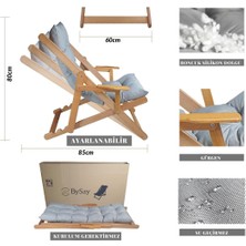 Bysay Ahşap Katlanabilir Taşınır Puf Minderli Kollu Şezlong Plaj Teras Balkon Bahçe Takımı 4 Lü Set (Gri)