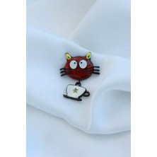 Niki Aksesuar Mini Kırmızı Kedi Broş