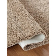 Halı Kapımda Kaymaz Taban Bej Yıkanabilir Kesme Shaggy Banyo Paspası 57X97 cm