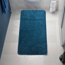 Halı Kapımda Kaymaz Taban Mavi Yıkanabilir Kesme Shaggy Banyo Paspası 57X97 cm