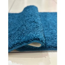 Halı Kapımda Kaymaz Taban Mavi Yıkanabilir Kesme Shaggy Banyo Paspası 57X97 cm