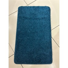 Halı Kapımda Kaymaz Taban Mavi Yıkanabilir Kesme Shaggy Banyo Paspası 57X97 cm