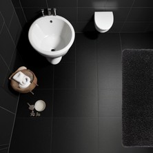 Halı Kapımda Kaymaz Taban Siyah Yıkanabilir Kesme Shaggy Banyo Paspası 57X97 cm