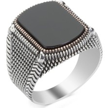 Modasilvers 925 Ayar Gümüş Düz Kesim Oniks Taşlı Erkek Yüzük