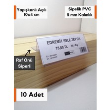 Şeffaf Etiket 10 Adet Pvc Şeffaf Etiketlik 10 x 4 cm Arkaya Yatık Yapışkanlı Raf Önü Siperlikli Raf Vitrin Etiketi