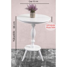 Evnalia Dekoratif Fiskos Ahşap Torna Beyaz Cilalı Ayak Mdf Yan Sehpa Çiçeklik Vazo Abajur Standı 52 cm Çap
