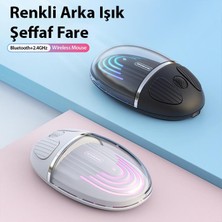 Coofbe Şeffaf Işıklı Sessiz Şarjlı 1200DPL Çift Cihaz Uyumlu 2.4ghz Bluetooth Mouse Kablosuz Mouse