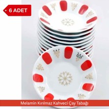 Avangart Mutfak 6 Adet - Kırılmaz Melamin Kahveci Çay Tabağı 10 cm Kırmızı, Beyaz Yaldızlı