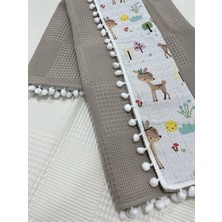 Buse Baby Home Muslin Kumaş ,pikeli ve Ponponlu ,  Pamuklu Çok Amaçlı Bebek Battaniyesi