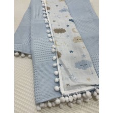 Buse Baby Home Muslin Kumaş ,pikeli ve Ponponlu ,  Pamuklu Çok Amaçlı Bebek Battaniyesi