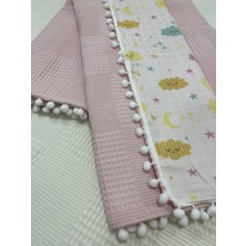 Buse Baby Home Muslin Kumaş ,pikeli ve Ponponlu ,  Pamuklu Çok Amaçlı Bebek Battaniyesi