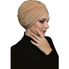 ELYSIANfidan Çapraz Penye Astarlı Bal Rengi Hazır Türban Tesettür Havuz Bonesi