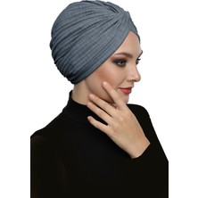 ELYSIANfidan Çapraz Penye Astarlı Koyu Gri Hazır Türban Tesettür Havuz Bonesi