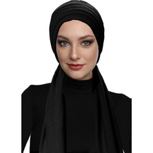 ELYSIANfidan Fitilli Penye Bağlama Siyah Hazır Türban Tesettür Bone