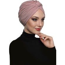 ELYSIANfidan Çapraz Penye Bantlı Astarlı Şeker Pembesi Hazır Türban Tesettür Havuz Bonesi