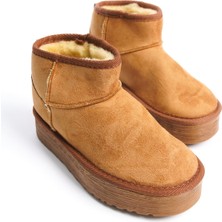 AMELİA Bağcıksız Düz ve Kalın Taban İçi Kürklü Kısa Süet Kadın Bot TT Taba