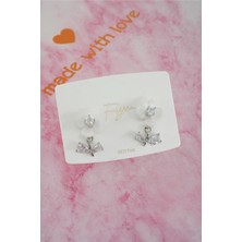 By Zeyna Aksesuar Kadın Vip Seri Baget Zirkon Taşlı  925 Ayar Gümüş Klipsli Küpe Seti