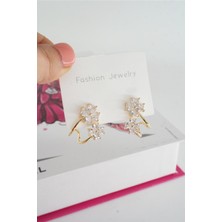 By Zeyna Aksesuar Kadın Vip Seri Baget Zirkon Taşlı  925 Ayar Gümüş Klipsli Küpe Seti