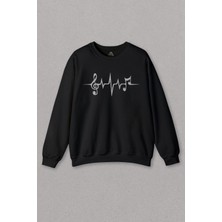 So Cool Unisex Sweatshirt I Love Music Sol Anahtarı Kalp Ritmi Ritim Müzik Baskılı Sweat