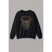 So Cool Unisex Sweatshirt Metallica Sargı Canavar Skull Vintage Korku Siyah Baskılı Sweat