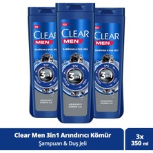 Clear Men 3 In 1 Şampuan & Duş Jeli Arındırıcı Kömür Saç Yüz Vücut Için 350 ml X3 Adet