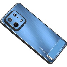 4U Sky Xiaomi 13 Hibrid Zırh Kickstand Telefon Kasası Fırçalanmış Alüminyum Alaşım Tpu Çerçeve Kapağı-Mavi (Yurt Dışından)