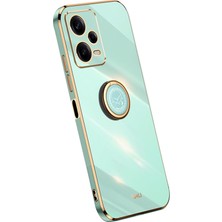 4U Sky Xiaomi Redmi Için Xinli Telefon Kılıfı Note 12 Pro+ 5g Elektraplatma Altın Kenar Yüzük Tutucu Kickstand Tpu Telefon Kapağı-Cıan (Yurt Dışından)