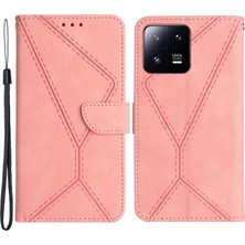 4U Sky Xiaomi Için 13 Baskılı Çizgi Telefon Kapağı Kılıf Anti Dust Cüzdan Stand Cilt Touch Deri Kabuk-Pembe (Yurt Dışından)